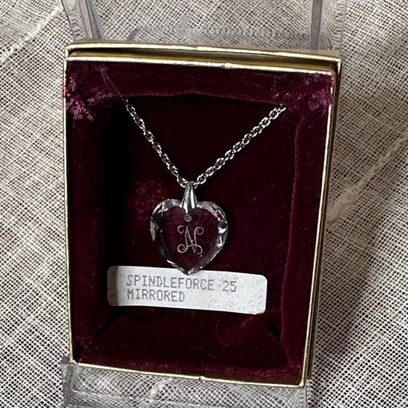 Vintage Hallmark Crystal Glass Heart "N" Pendant Chain Silver Tone Necklace 20" - Picture 3 of 8